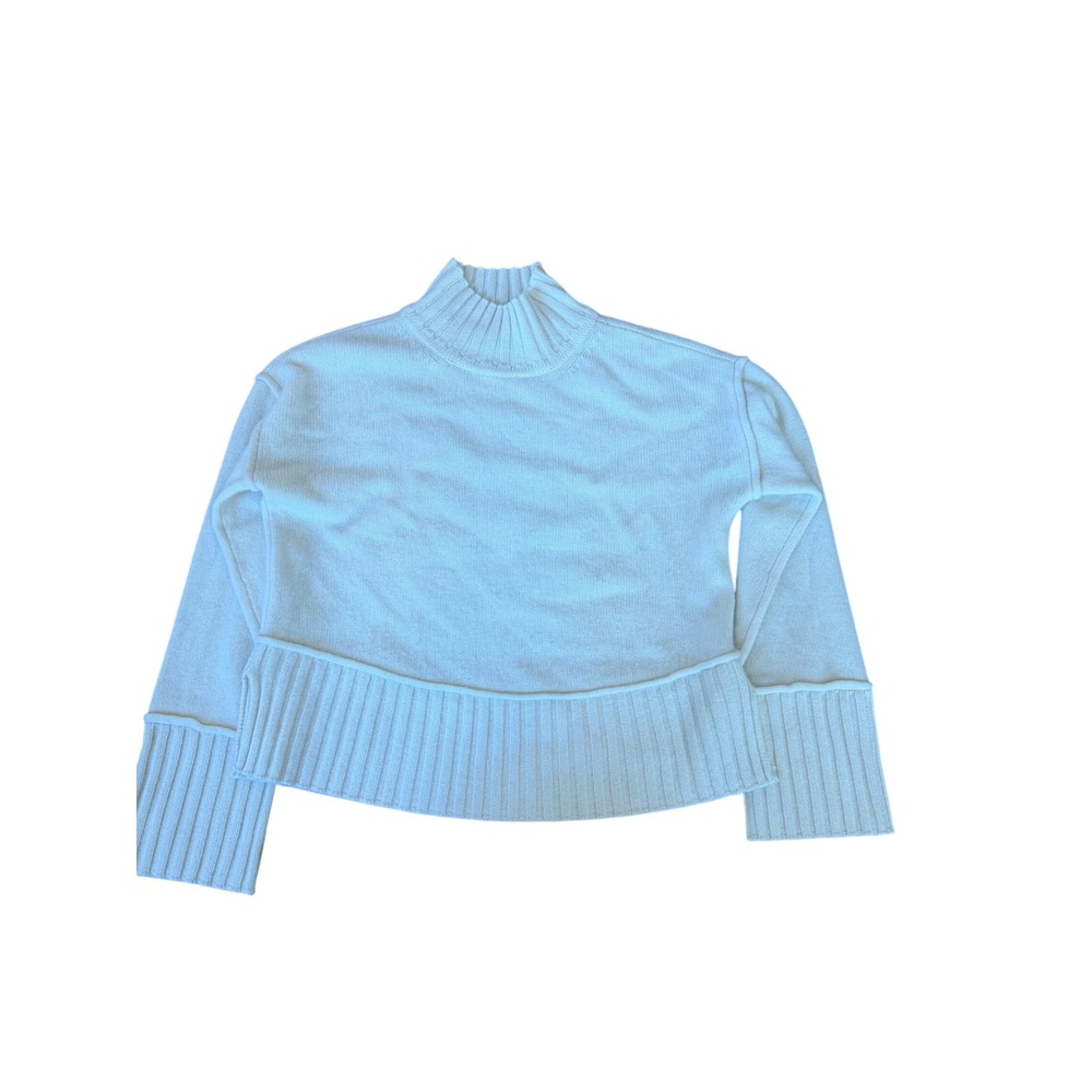 AQUA Cashmere Mock Neck Sweater Ivory White Ribbed Trim 100% Cashmere XS Womens